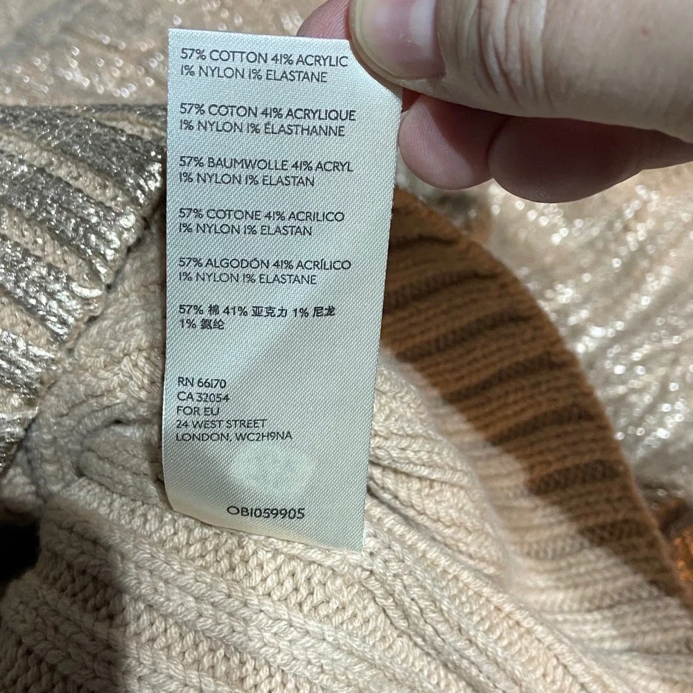 Free People Women's Good as Gold Sweater Dress LARGE Cable‎ Knit Metallic Party